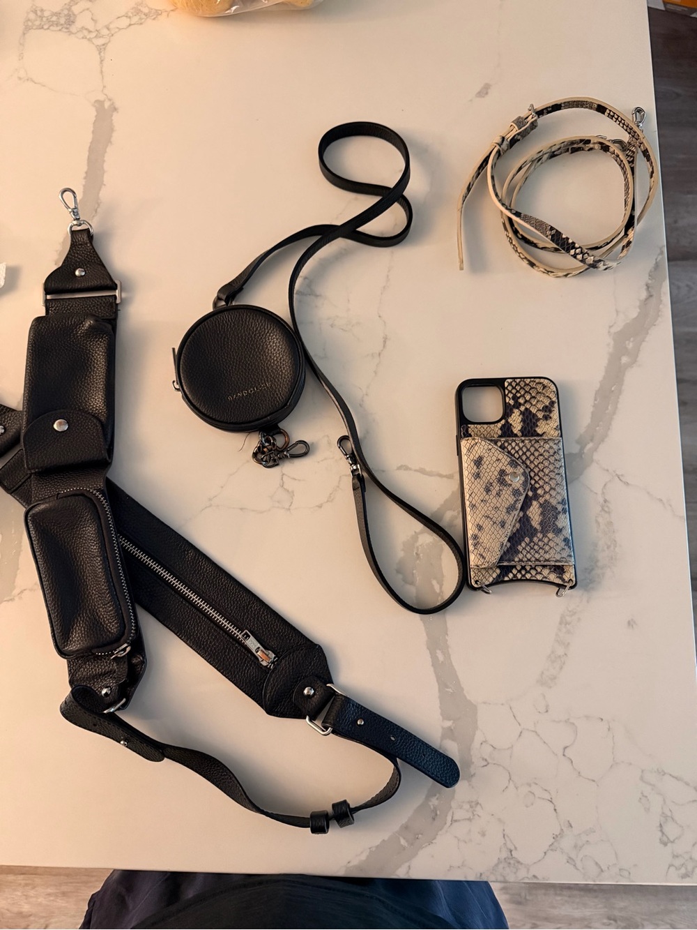 Bandolier Black, lizard Pebbled Leather Crossbody Phone Case and Coin Pouch Set